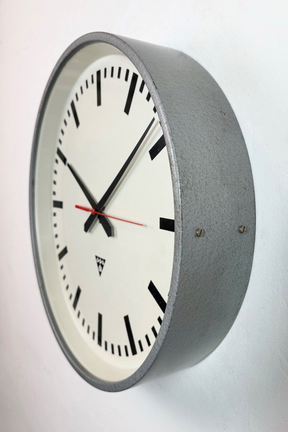 Image 1 of Large Grey Industrial Factory Wall Clock from Pragotron, 1960s