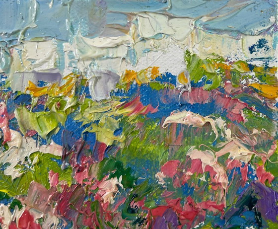 Image 1 of Dipinto ad olio originale Paesaggio con alberi colorati Colori primaverili