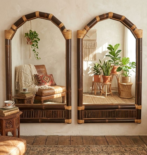 Set of Vintage Bamboo Arch Mirrors 70s