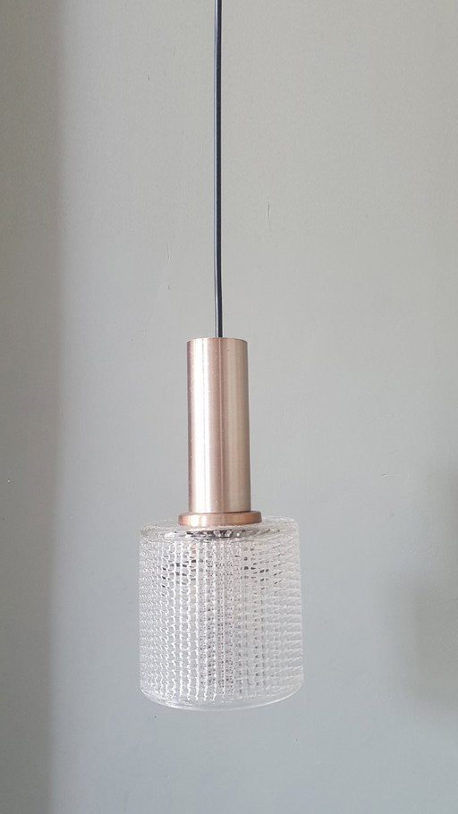 Vintage Philips Mid Century glass pendant lamp - brass color
