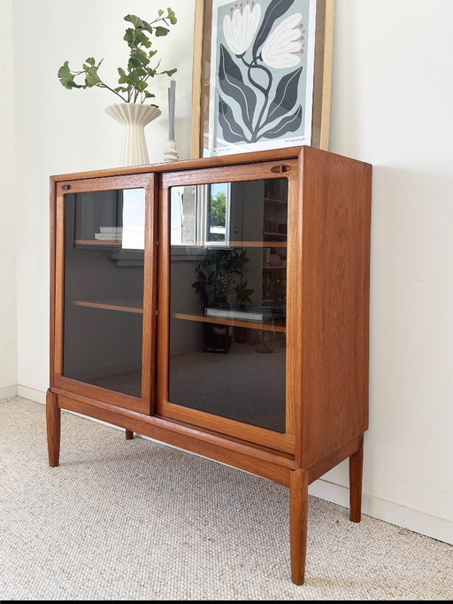 Bramin teak glazed highboard, 60's