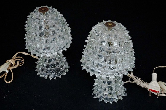 Image 1 of Par de lámparas de mesa italianas de cristal de Murano "Rostrato" de Ercole Barovier, década de 1940