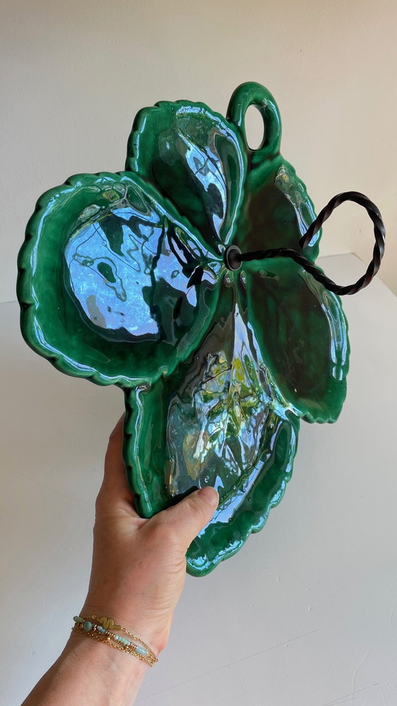 Image 1 of Vintage Enameled Ceramic Barbotine Dish