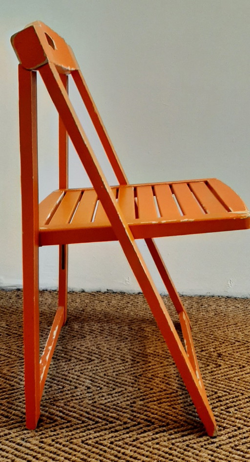 Vintage Ikea folding chairs World Cup Orange, Aldo Jacober style 1970s