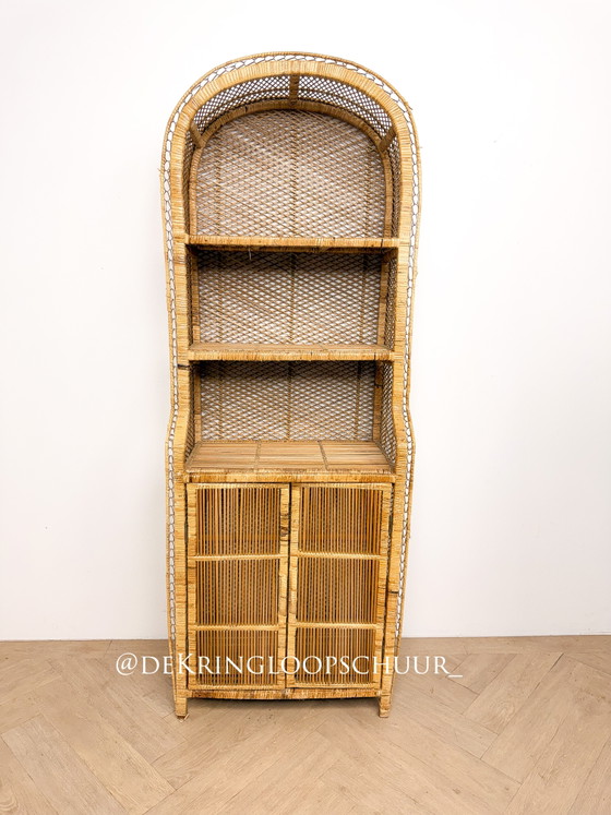 Image 1 of Vintage rattan wicker arched cabinet with doors