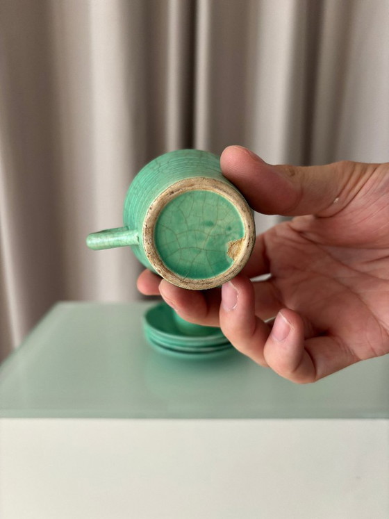 Set di 4 Tazzine e Piattini da Caffè Espresso in Ceramica Studio Verde Giada Vintage – Smaltato a Mano (photo 6 of 13)
