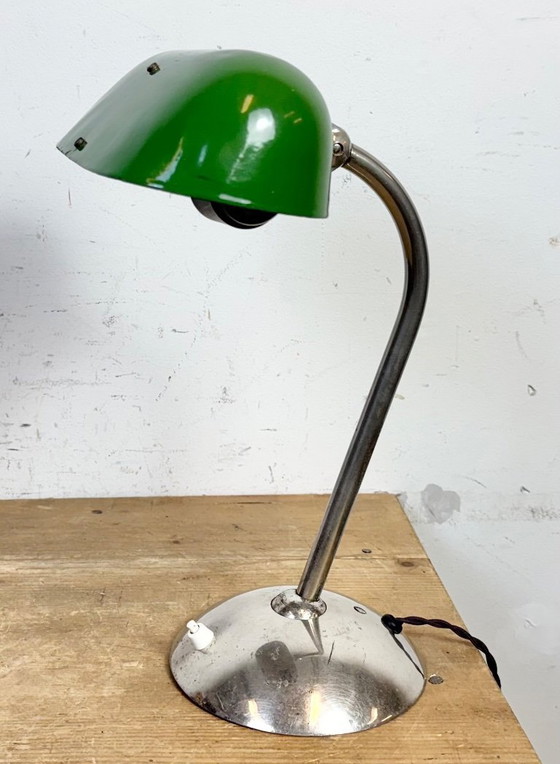 Image 1 of Vintage Green Enamel Bankers Table Lamp, 1950s