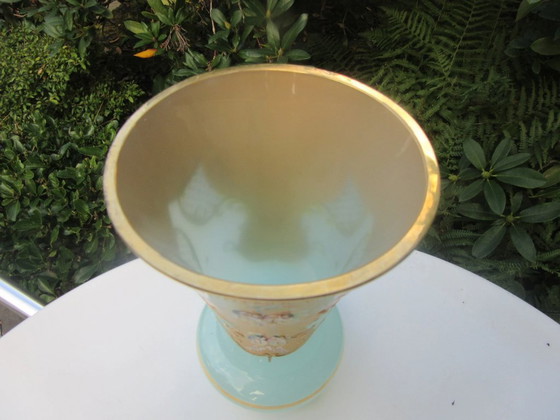 Image 1 of Art Nouveau Vase Large Heavy Enameled Turquoise Gold  
