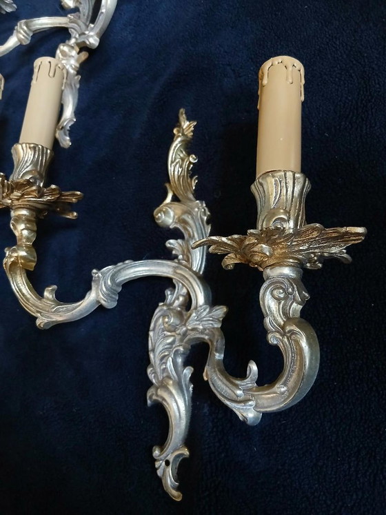 Image 1 of 4 espléndidos apliques/portavelas de pared de bronce al estilo Luis XVI/XV