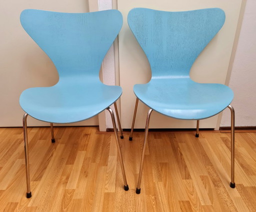 Vintage Fritz Hansen Series 7 Stoelen Jaren 70 / 80 Light Blue Ash – kuipstoelen, Metal, Wood