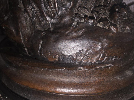 Image 1 of Lampada da tavolo Art Nouveau placcata in bronzo, firmata, alta circa 60 cm.