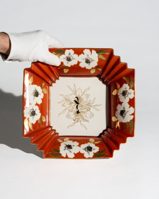 Large Art Deco Revival Floral Porcelain Centerpiece Bowl Schaubach Kunst Germany