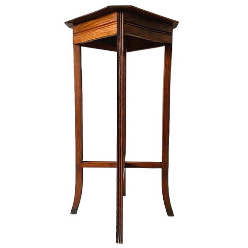 Mesa antigua con pedestal de roble y planta brocante, década de 1890