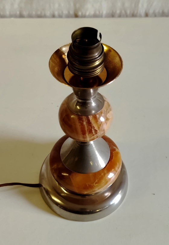 Table Lamp Base in Onyx and Chrome-Plated Metal - 1970s (photo 7 of 8)