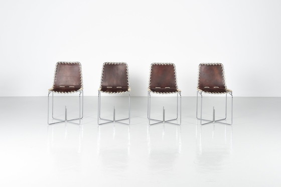 Image 1 of Ungewöhnliche Esszimmerstühle aus Leder und Seilen Italien 1970