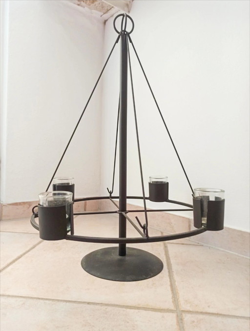 Portavelas flotante vintage de metal negro para 4 velas de té | Perfecto como corona de Adviento