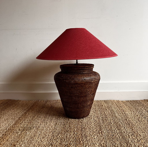 Lampada da tavolo Birma Wicker Rattan vintage anni ottanta