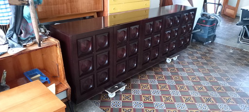 Sideboard Vintage Mahogany Brutalist Dresser 1970's