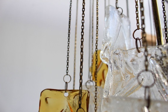Image 1 of Vintage tweekleurige Murano glazen plafondlamp van Carlo Nason voor Mazzega, jaren 70
