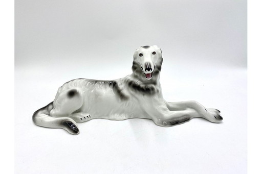 Porcelain figurine of Russian Borzoi Greyhound, Bogucice, 1960s