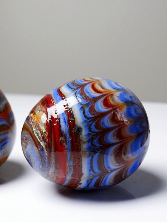 Image 1 of Pair of vintage Murano glass eggs, blown from a cane, circa 1950