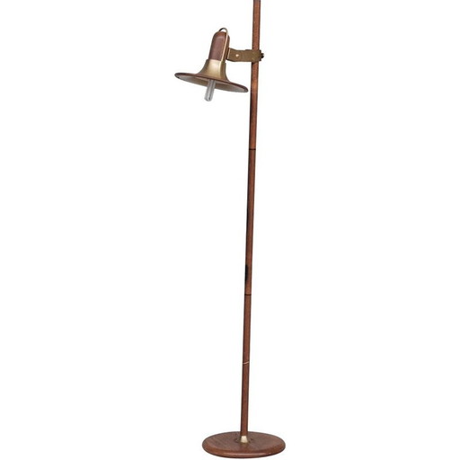 Vintage messing en teakhouten vloerlamp, Frankrijk 1970