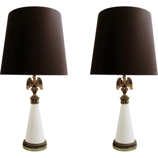 Paar Mid Century American Eagle tafellampen van keramiek en messing