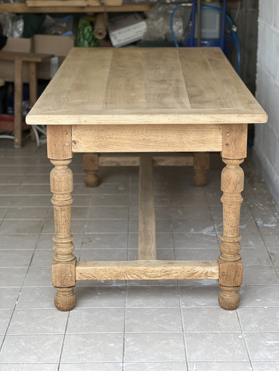 Image 1 of Farmhouse table and its 2 benches in solid oak