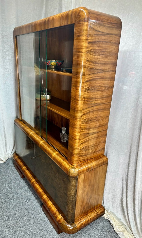 Antique Art Deco Style Display Cabinet Burr Walnut 1920s/30s, Wood, Brown (photo 5 of 15)