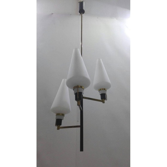 Image 1 of Vintage chandelier in Brass and Glass by Oscar Torlasco - 1960s