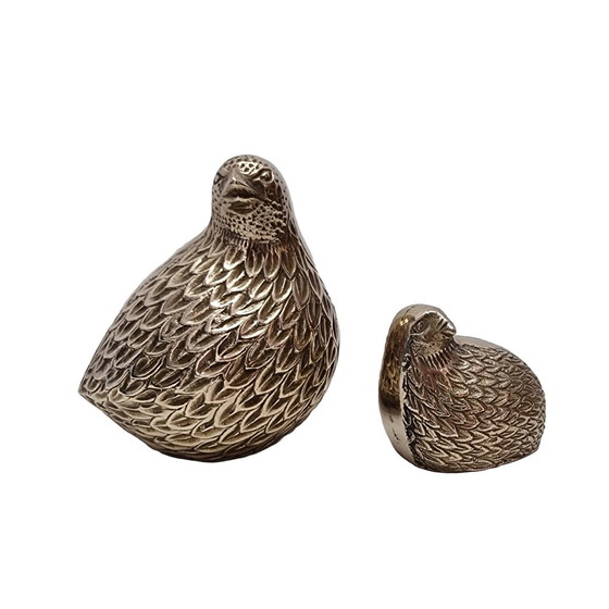 Image 1 of Mid Century Satz von 2 Wachteln aus Messing