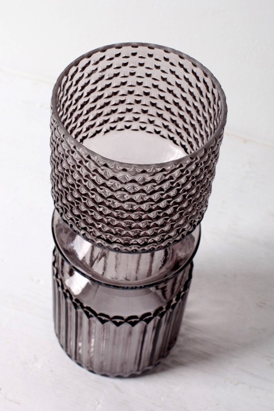 Image 1 of Smoky Purple Vintage Stylish Pressed Glass Vase / Italy / 1990s