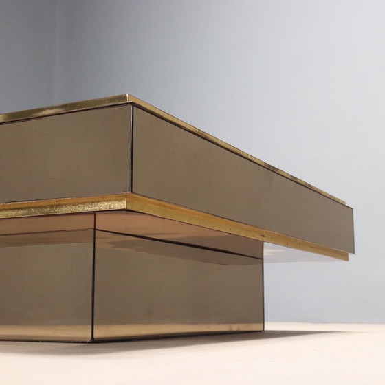 Image 1 of 1980s Smoked Glass and Brass Coffee Table