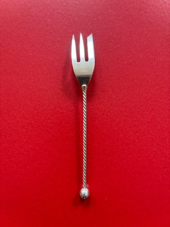 Image 1 of Originele cassette met 6 verzilverde lepeltjes en 6 vorkjes