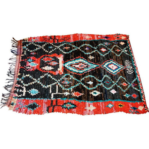 Alfombra bereber marroquí vintage Boucherouite anudada a mano en varios colores