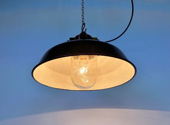 Image 1 of Industrial Black Enamel Factory Pendant Lamp, 1950s