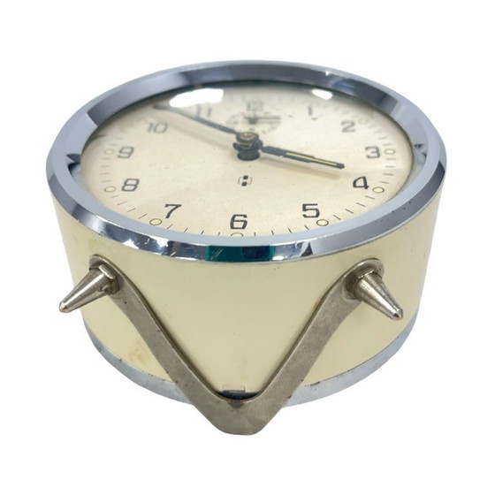 Image 1 of Vintage mechanische wekker van Haller, Duitsland, jaren 60, crèmekleurig, werkend.