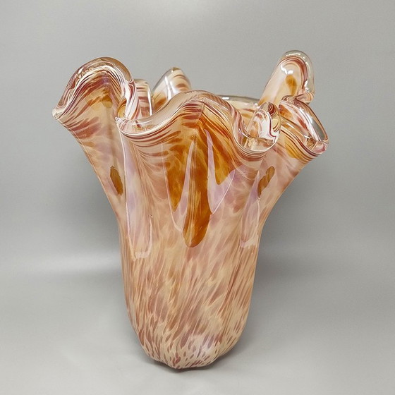 Image 1 of 1970s Exquisite Michielotto Murano Glass Draped Vase. Made in Italy