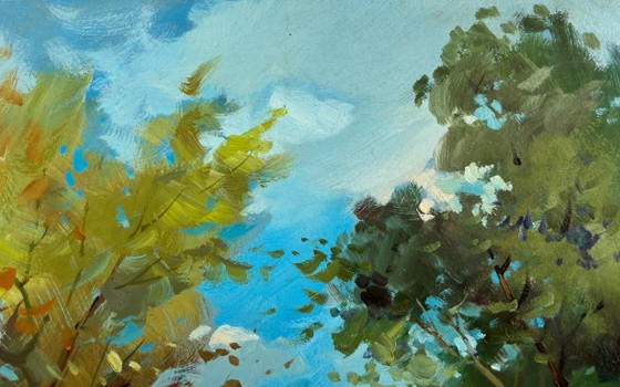 Image 1 of Original Oil Painting Summer River Landscape A secluded place in nature