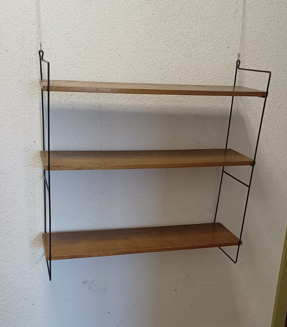 Wandregal aus den 1950er Jahren mit drei Ablagen – Metal, Wood (photo 7 of 8)