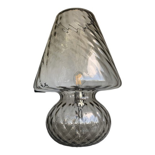 Smoked Fume' Murano Style Glass Table Lamp With Diamond Processing "Ballotton" Lamp