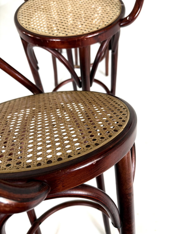 Image 1 of 5x vintage webbing bar stool, Thonet ‘60s style