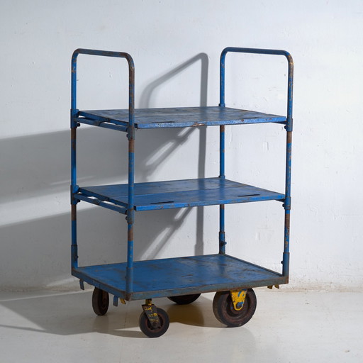 Industrial blue metal cart – Factory trolley Europe – circa 1950 #1
