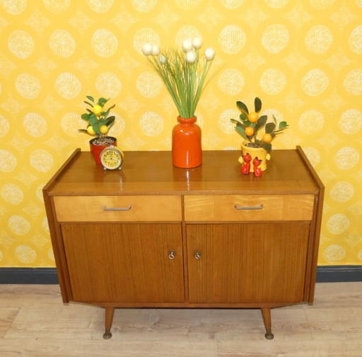 Klein dressoir uit de jaren 60, 102 cm, notenhout, midden van de eeuw, 2 lades, modernistisch jaren 60, retro vintage, dressoir