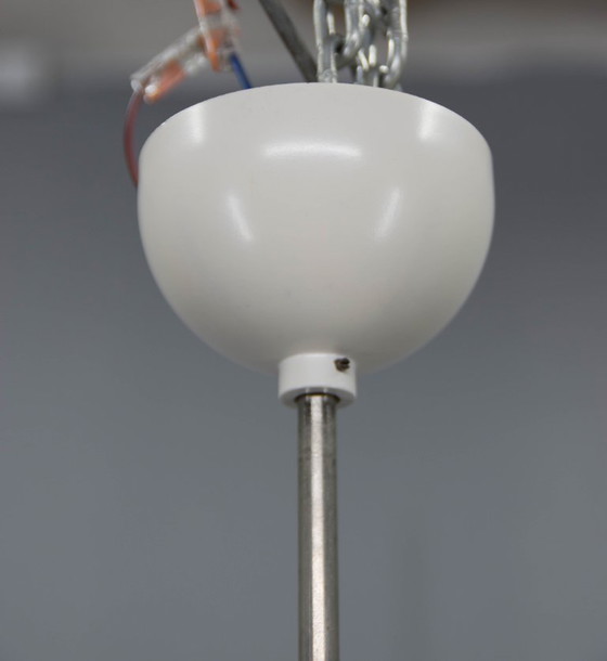 Image 1 of Hanglamp met opaalglazen bol uit de jaren 1940 | Vintage plafondlamp | Opnieuw bedraad