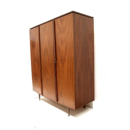 Vintage 3-door wardrobe with shelves and storage space from the 1960s