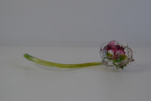 Sculpture rose en verre soufflé à la main, Tchécoslovaquie, années 1970