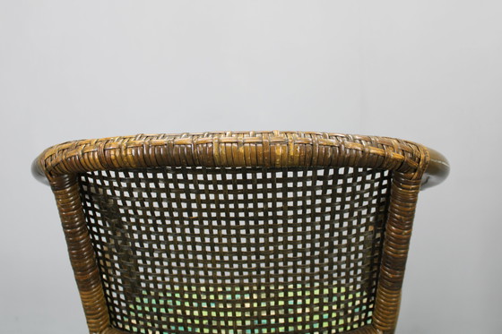 Image 1 of 1980er Set aus vier Rattansesseln mit Stoffpolstern