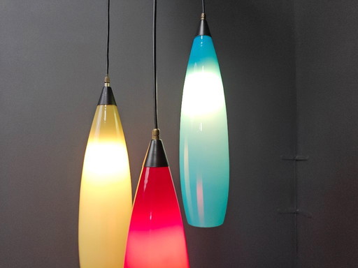 Vintage 3 glass pendant lights by Vistosi, 1970s