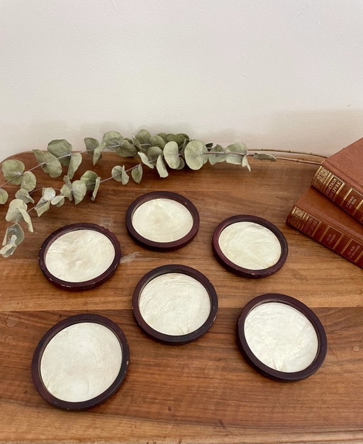 Vintage wooden and mother-of-pearl coasters